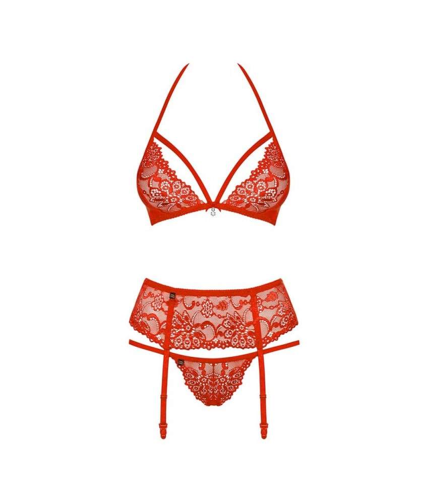 Lingerie Sexy Obsessive Ensemble Lingerie Rouge 3 Pieces S M