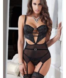 Sextoys, sexshop, loveshop, sexy lingerie : Bustiers and Corsets : Ensemble Sexy guépière noir M