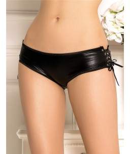 Culotte femme effet vinyle noir ouverte