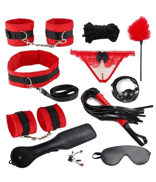 ❤ boutique BDSM - Ensemble BDSM rouge et Noir - boutique BDSM Fetish
