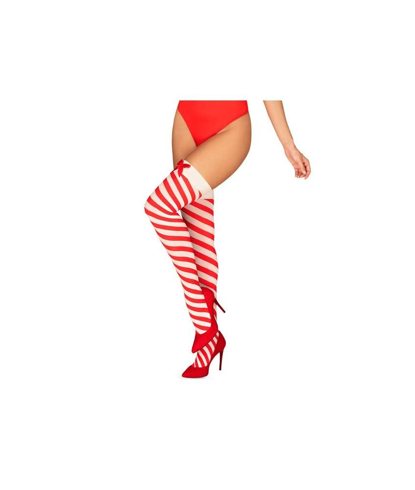 Sextoys, sexshop, loveshop, lingerie sexy : Bas & Collants : Obsessive- Sexy Bas Rouge et blanc noel S/M