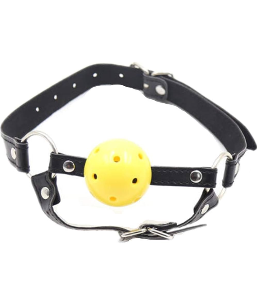 Sextoys, sexshop, loveshop, lingerie sexy : Baillons : Baillon Boule jaune et collier en Cuir Noir