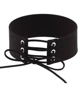 Sextoys, sexshop, loveshop, lingerie sexy : Colliers BDSM : Collier touché velours a laçage noir