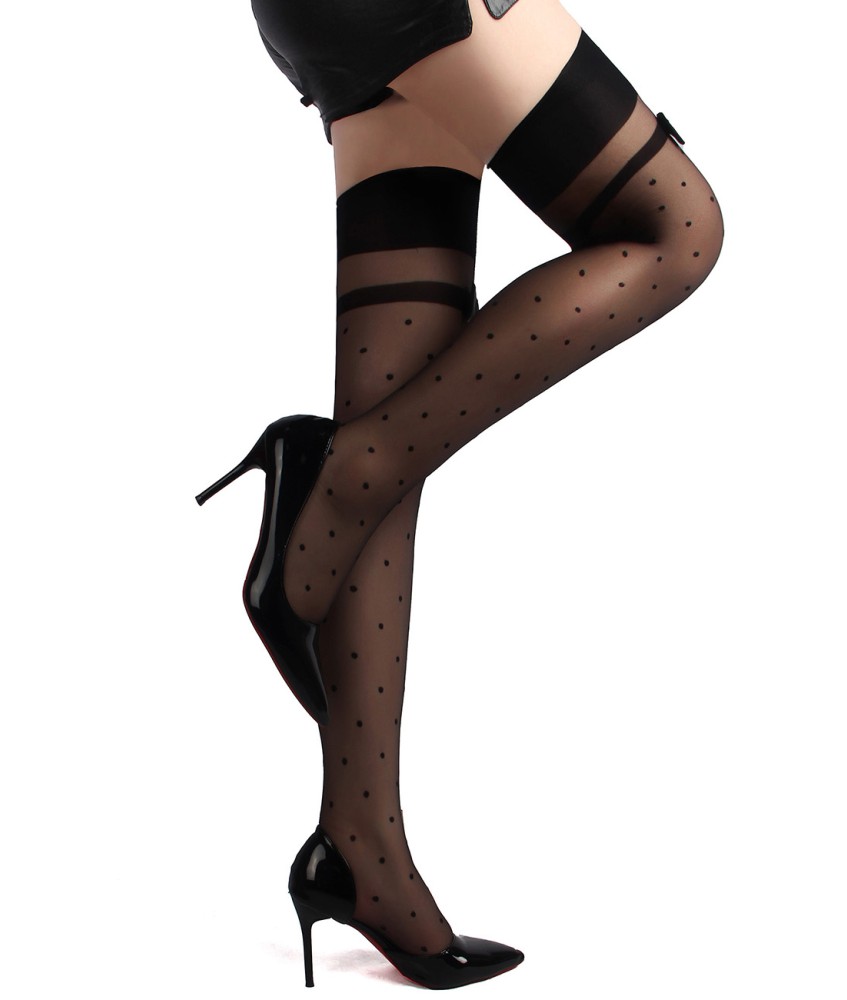 Sextoys, sexshop, loveshop, lingerie sexy : Bas & Collants : Bas noir sexy a pois et noeud