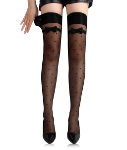 Sextoys, sexshop, loveshop, lingerie sexy : Bas & Collants : Bas noir sexy a pois et noeud