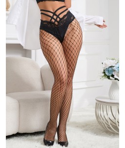 Sextoys, sexshop, loveshop, lingerie sexy : Bas & Collants : Collants noirs à bretelles en dentelle et taille haute