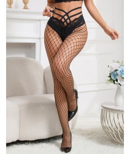 Sextoys, sexshop, loveshop, lingerie sexy : Bas & Collants : Collants noirs à bretelles en dentelle et taille haute