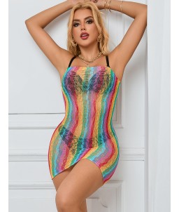 Sextoys, sexshop, loveshop, lingerie sexy : Robes sexy : Robe Bustier résille Rainbow sexy S/M