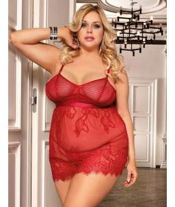 Sextoys, sexshop, loveshop, lingerie sexy : Lingerie sexy grande taille : Sexy Nuisette dentelle Rouge 2/3XL